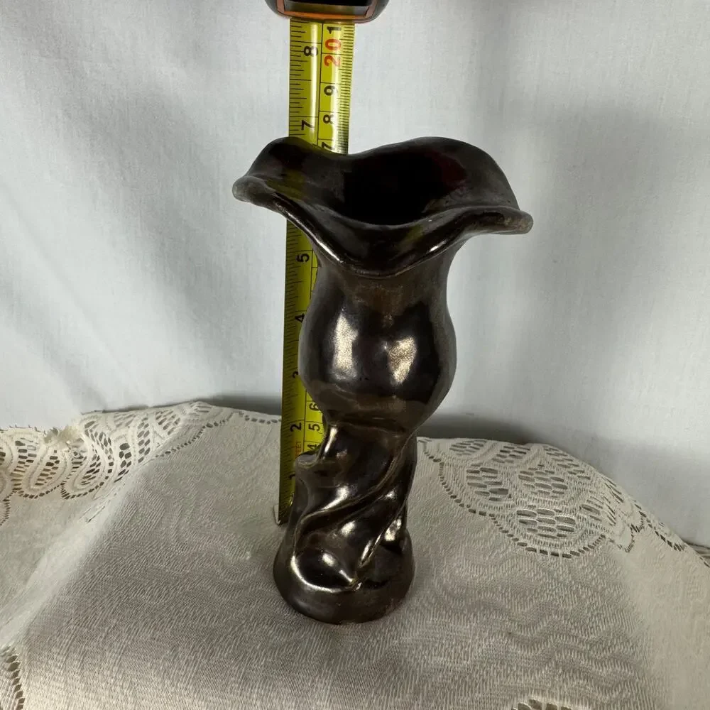 MCM Biomorphic Metallic Brown Twisted Stem Lily Flower Style Vase Art Nouveau